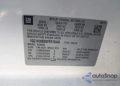 2015 Chevrolet Silverado 2500Hd Ltz from USA, damaged, VIN 1GC1KWE8XFF676848